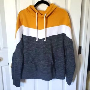 Chevron Stripe Hoodie - Mustard and Marled Grey
